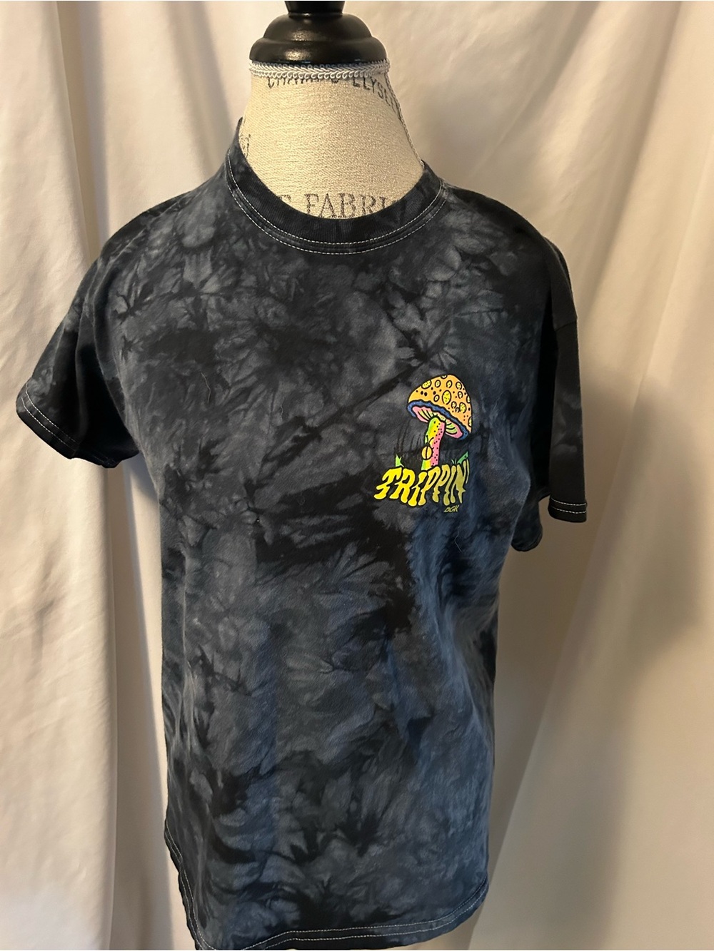 DGK Tie-Dye Black Graphic Tee with Neon Mushroom Design